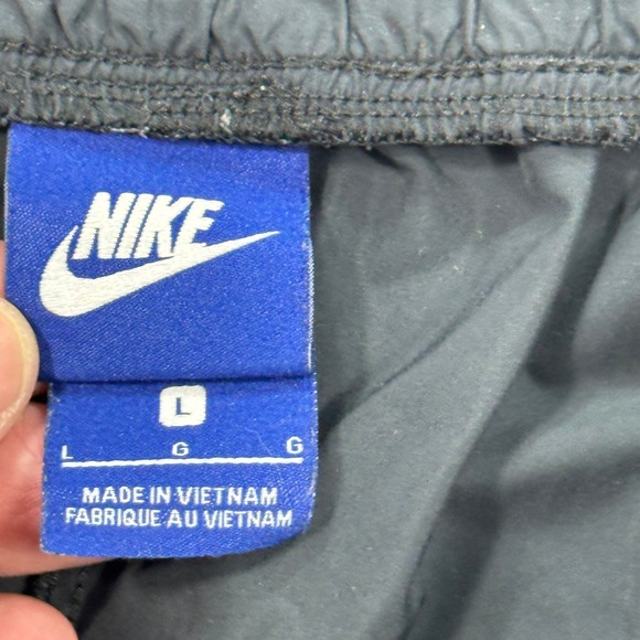 Y2K Nike Track Pants Men's Large Black Big Swoosh Logo Patch Drawstring - Picture 5 of 5